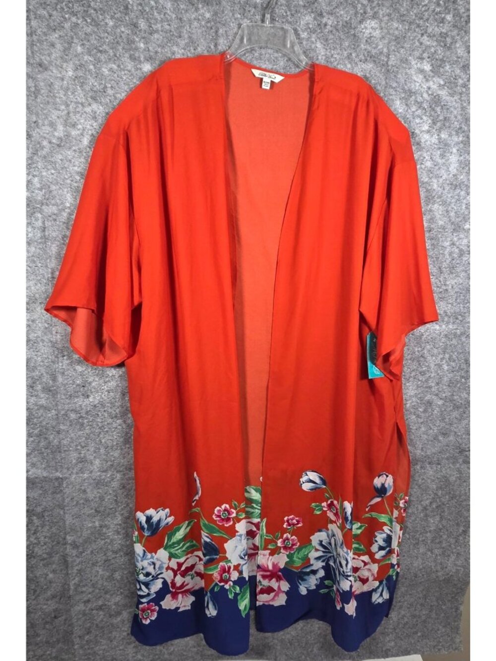 The Pioneer Woman Kimono Duster Womens 2X 3X Orange Blue Floral Butterfly Cover - Picture 2 of 11